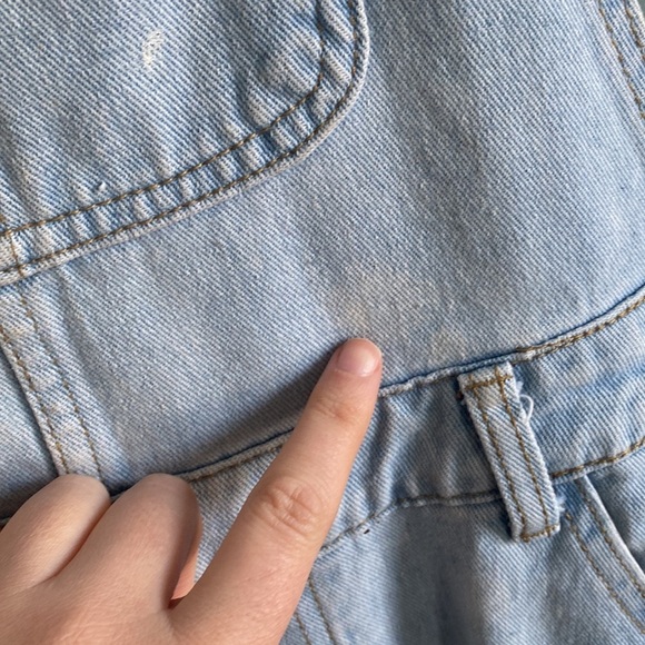 Denim light wash distressed overalls. Rustic country Arsty workwear size S. - Picture 6 of 10